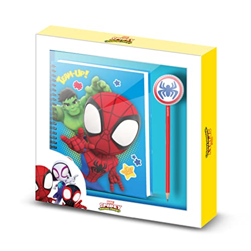 Spiderman Team-Geschenkbox mit Notizbuch und Fashion Bleistift, Mehrfarbig von Karactermania