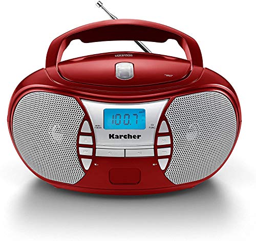 Karcher RR 5025-R tragbares CD Radio (CD-Player, Boomboxen, UKW Radio, Batterie/Netzbetrieb, AUX-In) rot von Karcher