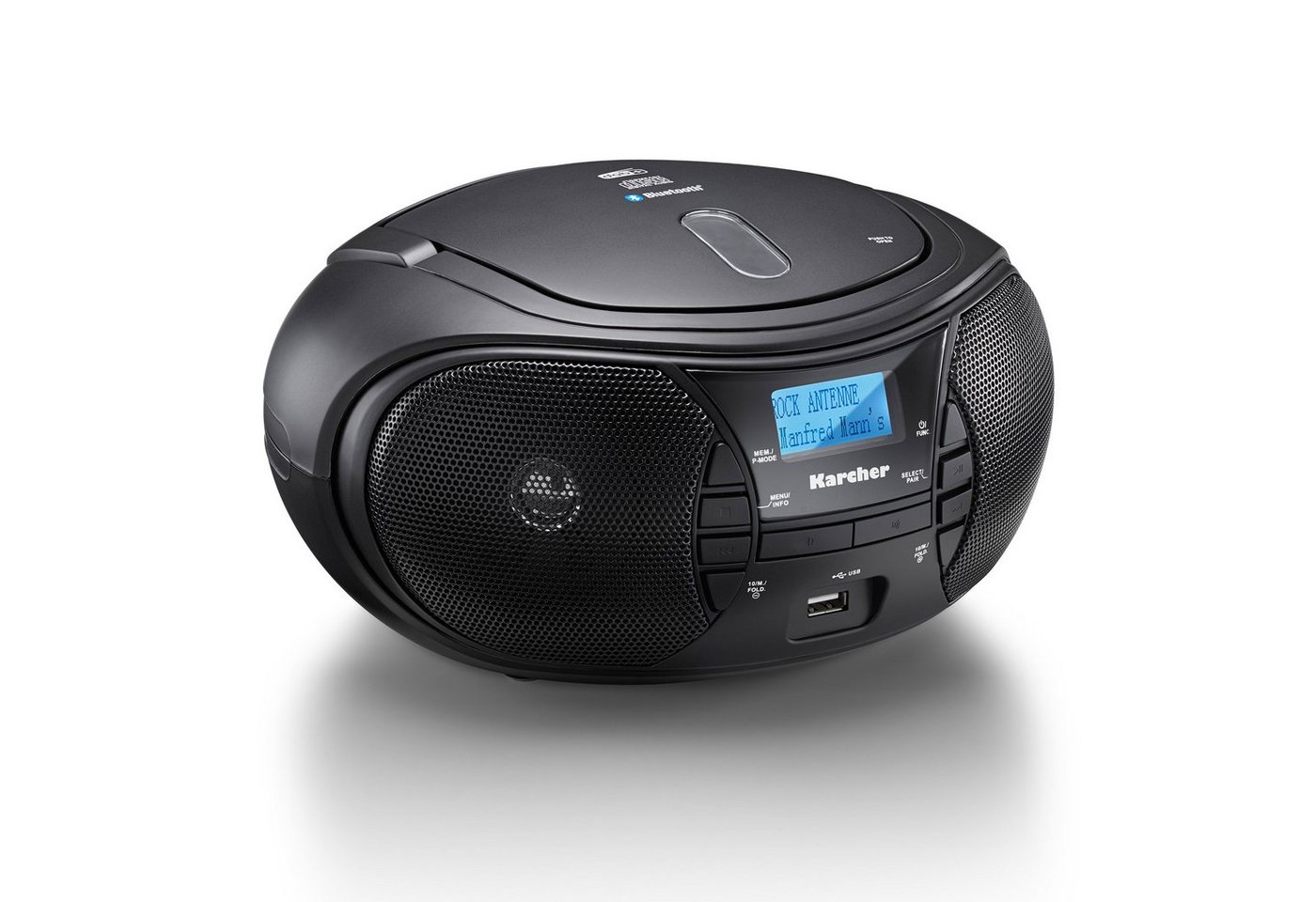 Karcher RR 5028D Boombox (tragbarer CD-Player mit DAB+ Radio, Bluetooth, Batterie- / Netzbetrieb) von Karcher