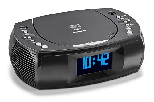 Karcher UR 1309D - Digitaler Radiowecker mit MP3 / CD-Player und DAB plus Radio, Wecker mit zwei einstellbaren Weckzeiten, dimmbares Display, Uhrenradio, USB-Ladefunktion, schwarzes Radio mit Wecker von Karcher