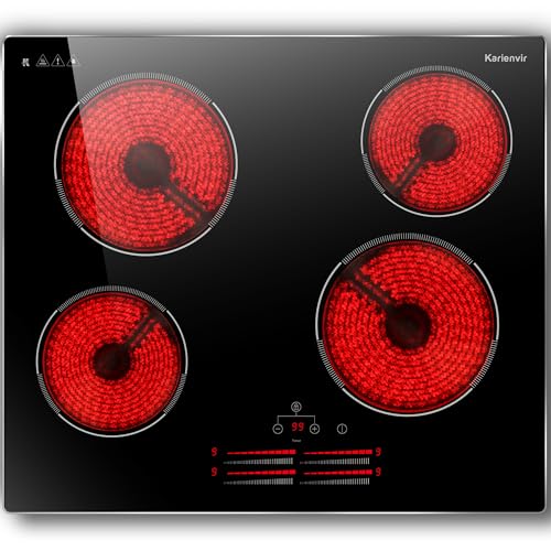 Karienvir 60CM Electric Ceramic Hob 4 Zones, Slide Controls, Built in Electric Hobs 60CM, Glass Protection Metal Frame, 9 Power Levels, 6000W Kitchen Hob with Safety Lock, Timer, 220-240V Hard Wire Karienvir 60CM Electric Ceramic Hob 4 Zones, Slide Controls, Built in Electric Hobs 60CM, Glass Protection Metal Frame, 9 Power Levels, 6000W Kitchen Hob with Safety Lock, Timer, 220-240V Hard Wire von Karienvir