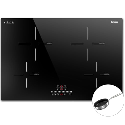 Karinear Induktionsfeld 77 cm mit Pfanne, Induktionskochfeld 4 Platten Einbau, Induktion Kochfeld mit Touch-Bedienung, Timer, Kinderverriegelung, 220-240V, 7200W, Keine Stecker von Karinear