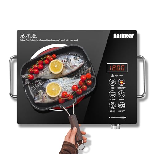 Karinear Keramik Kochfeld 1 Platte Tragbar mit Griff, 650 °C Max, Glaskeramik Kochplatte 1er Freistehend, Herdplatte 1 Kochfelder mit Stecker, Timer, Kindersicherung, Restwärmeanzeige, 220-240V, 2000W Karinear Keramik Kochfeld 1 Platte Tragbar mit Griff, 650 °C Max, Glaskeramik Kochplatte 1er Freistehend, Herdplatte 1 Kochfelder mit Stecker, Timer, Kindersicherung, Restwärmeanzeige, 220-240V, 2000W von Karinear