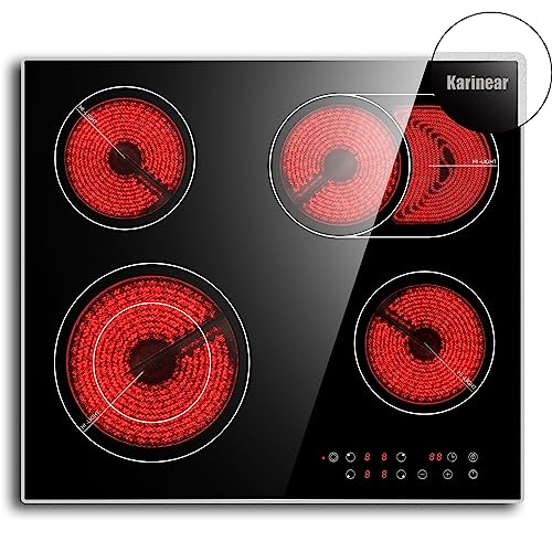 Karinear Keramik-Kochfeld 4 Platten mit Metallrahmen, 6600W, Einbaukochfeld, 4 Kochfelder, ausziehbar, Glaskeramikkochfeld 60 cm mit Touch-Steuerung, Timer, Kindersicherung, 220V-240V, Keine Stecker Karinear Keramik-Kochfeld 4 Platten mit Metallrahmen, 6600W, Einbaukochfeld, 4 Kochfelder, ausziehbar, Glaskeramikkochfeld 60 cm mit Touch-Steuerung, Timer, Kindersicherung, 220V-240V, Keine Stecker von Karinear