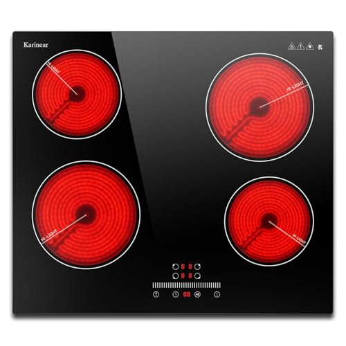 Karinear Glaskeramikkochfeld 4 Platten Einbau, Elektrokochfeld 60 cm mit Slider, Touch-Steuerung, Keramikochfeld 4 Zonen mit Kindersicherung, Timer, Pause & Go, 6000W, 220V-240V, Kein Stecker Karinear Glaskeramikkochfeld 4 Platten Einbau, Elektrokochfeld 60 cm mit Slider, Touch-Steuerung, Keramikochfeld 4 Zonen mit Kindersicherung, Timer, Pause & Go, 6000W, 220V-240V, Kein Stecker von Karinear