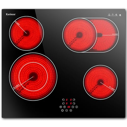 Karinear Keramikochfeld 4 Platten Einbau mit mit Ovalbrenner, Elektrokochfeld 60 cm mit Touch-Steuerung, Glaskeramikkochfeld 4 Zonen mit Timer, Kindersicherung, Pause, 6600W, 220V-240V, Kein Stecker Karinear Keramikochfeld 4 Platten Einbau mit mit Ovalbrenner, Elektrokochfeld 60 cm mit Touch-Steuerung, Glaskeramikkochfeld 4 Zonen mit Timer, Kindersicherung, Pause, 6600W, 220V-240V, Kein Stecker von Karinear
