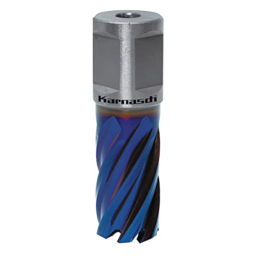 Karnasch 201284016 Blue-Drill Line 30 Kernbohrer aus pulverbeschichtetem Stahl + DURABLUE Beschichtung, Weldon-Griff, 16 mm Schnittdurchmesser, 30 mm Nutzlänge, 19 mm Schaftdurchmesser von Karnasch