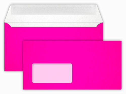 100 / Briefumschläge/NEON Pink/Din lang / 11 x 22 cm/mit Haftstreifen/mit Fenster/Grammatur 100 g/m² von Karten24Plus
