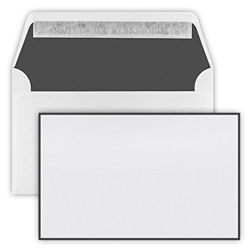 Karten24Plus 25 Trauer Briefumschläge 12,0cmx19,1cm (120 mm x 191 mm) Weiß mit schwarzen Rand, Innenfutter: schwarz , Verschluss-Technik: Haftklebung mit Abziehstreifen Grammatur: 100 g/m² von Karten24Plus