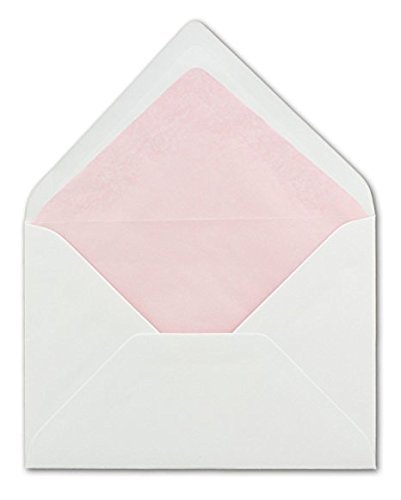 Weiße Briefumschläge Rosa gefüttert | 25 Stück | DIN B6 Format 125 x 176 mm | mit farbigem Seidenfutter, Nassklebung, ohne Fenster, Grußkarten und Einladungen von Karten24Plus