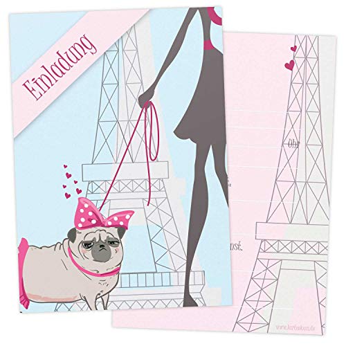 5 Geburtstagskarten zum beschriften im Hund Design mit Umschlägen, Motiv: Paris Mops, Einladungskarten mit Tier Motiv für Kinder mit beschreibbaren Feldern, flache Karten im Set zu 5 Stk. 5 Geburtstagskarten zum beschriften im Hund Design mit Umschlägen, Motiv: Paris Mops, Einladungskarten mit Tier Motiv für Kinder mit beschreibbaren Feldern, flache Karten im Set zu 5 Stk. von KartenKuss.de