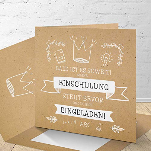 8 Einladungskarten für die Einschulung mit passenden Umschlägen, Einladungskarten zur Einschulung im Set zu 8 Stk."Krone" Design von KartenKuss.de