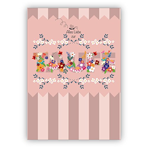 1 Edle rosa Tauf Glückwunschkarte für Mädchen mit Blumen: Alles Liebe zur Taufe • hochwertige Klappkarte mit Umschlag als kleines Geschenk, für Geldgeschenke von Kartenkaufrausch
