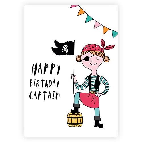 1 Fröhliche Piraten Geburtstagskarte: Happy Birthday Captain • moderne Grußkarte mit Illustration - DIN A6 Geschenk Klappkarte von Kartenkaufrausch