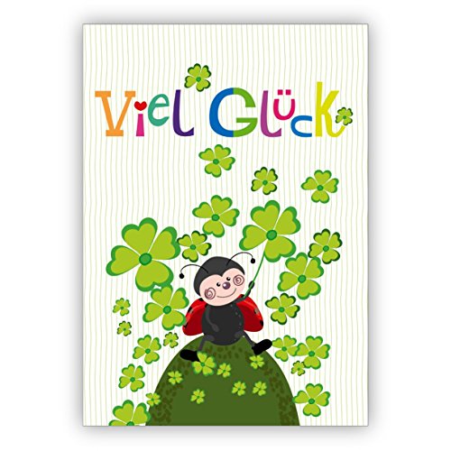 1 Süße Glückskarte mit Kleeblättern und Marienkäfer: Viel Glück • tolle Grusskarte mit Umschlag in Premium Qualität von Kartenkaufrausch
