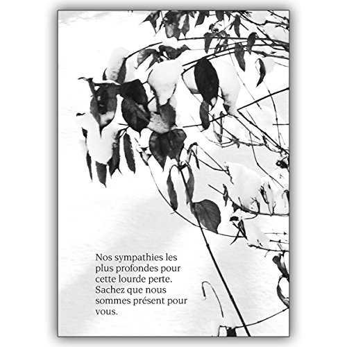 1 Trauerkarte: Französische Trauerkarte mit Winterlaub: Nos sympathies les plus profondes. – schöne Beistandskarte als Kondolenzkarte für die Hinterbliebenen von Kartenkaufrausch