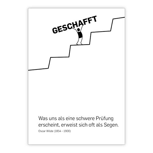 16er Set: Geschafft! Lustige Glückwunschkarte zum Examen mit Männchen auf Leiter mit Oscar Wilde Zitat • lobende Glückwunsch Geschenk-karte mit Umschlägen für Freunde, Familie von Kartenkaufrausch