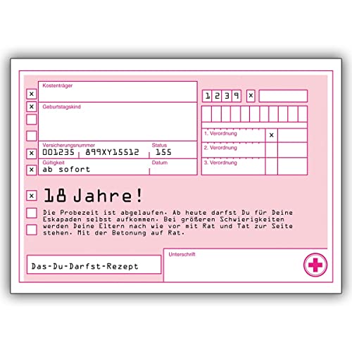 4 Geburtstagskarten: Das-Du-darfst-Rezept zum 18. Geburtstag: 18 Jahre! Die Probezeit ist abgelaufen. • schöne Glückwunschkarten mit Umschlägen für beste Freunde und Lieblingsmenschen von Kartenkaufrausch