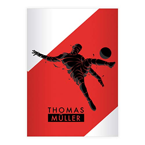 4 personalisierte Stylische Fußball DIN A4 Schulhefte, Schreibhefte mit Soccer Fußballspieler, rot Lineatur 25 (liniertes Heft 16 Blatt/32 Seiten) Notizheft, Kladde für Schule, Universität, Büro von Kartenkaufrausch