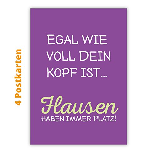 4er Set Komische Spruch Postkarten: Egal wie voll dein Kopf ist. Flausen haben immer Platz! von Kartenkaufrausch