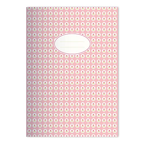 4x Schöne Vintage Mädchen DIN A5 Schulhefte, Schreibhefte mit kleinem Pastell Blumen Muster in Rosa Lineatur 4 (liniertes Heft) von Kartenkaufrausch