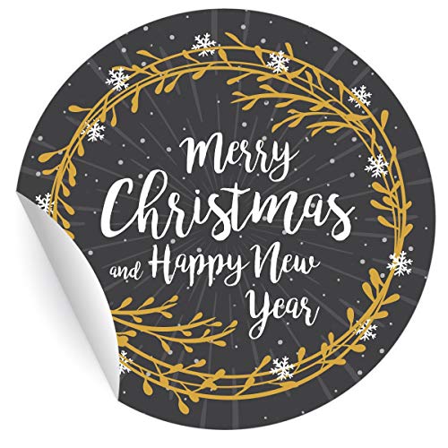 5 x 24 edle Weihnachts Aufkleber mit Schneeflocken Kranz: Merry Christmas and happy new year, grau, MATTE Etiketten runde selbstklebende Sticker für Deko, Briefe & mehr ø 45mm von Kartenkaufrausch