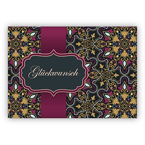 Elegante Klappkarte als Glückwunsch mit arabischem Muster im orientalischen Stil, rosa gold Optik: Glückwunsch • hochwertige Klappkarte mit Umschlag zum Gratulieren von Kartenkaufrausch
