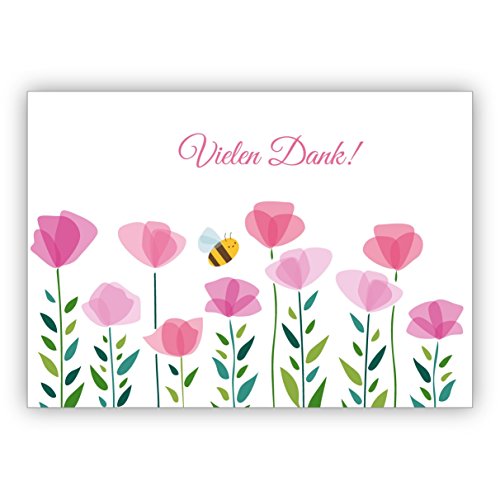 Fröhliche Dankes Karte mit Blumen und kleiner Biene: Vielen Dank • schöne Grußkarte im Set mit Umschlägen um Danke zu sagen, hochwertig und schön von Kartenkaufrausch