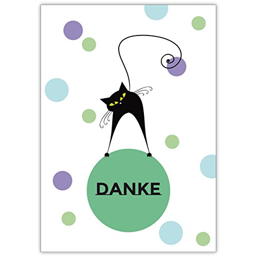 Fröhliche Katzen Dankeskarte (grün, hellblau): Danke • schöne Dankeskarte mit Umschlag für Freunde, Familie und Kollegen von Kartenkaufrausch