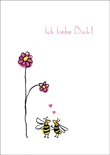 "Ich liebe Dich" romantische Liebeskarte/Valentinskarte mit zwei verliebten Bienen unter Blume von Kartenkaufrausch