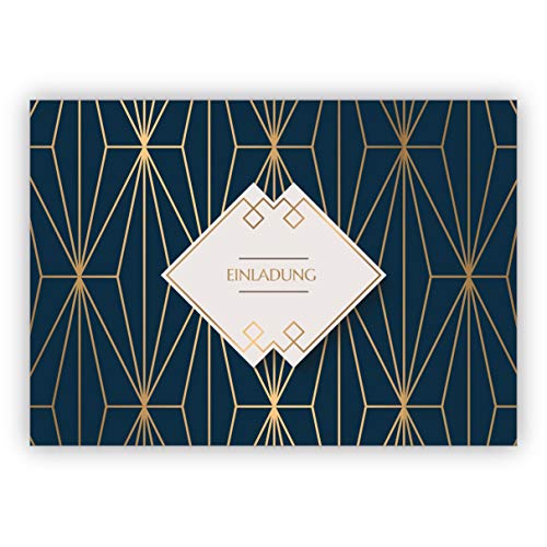 Kartenkaufrausch 1 Feine Art Deco universal Einladungskarte mit Gold Optik in blau zum Geburtstag, Essen, Hochzeit, Konfirmation: Einladung • mit Umschlag um Freunde und Familie einzuladen von Kartenkaufrausch