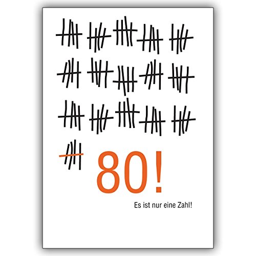 Kartenkaufrausch 1 Geburtstagskarte zum 80. Geburtstag im Strich-Listen Look: Es ist nur eine Zahl! • schöne Glückwunschkarte mit Umschlag geschäftlich & privat von Kartenkaufrausch