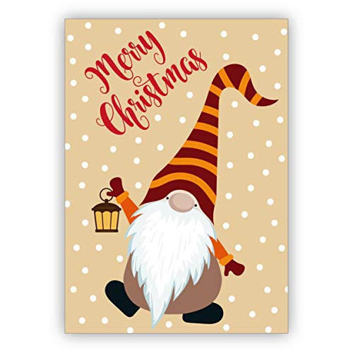 Kartenkaufrausch 1 Süße Retro Wichtel Weihnachtskarte mit Schnee: Merry Christmas • als nette Weihnachts Glückwunschkarte zu Neujahr, Silvester für Familie und Firma von Kartenkaufrausch