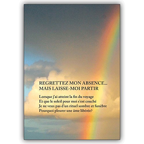 Kartenkaufrausch 1 Trauerkarte zum Kondolieren, Kondolenzkarte im Todesfall: mit Regenbogen: REGRETTEZ MON ABSENCE. MAIS LAISSE-MOI PARTIR – Beistandskarte um mit Anteilnahme zu kondolieren von Kartenkaufrausch