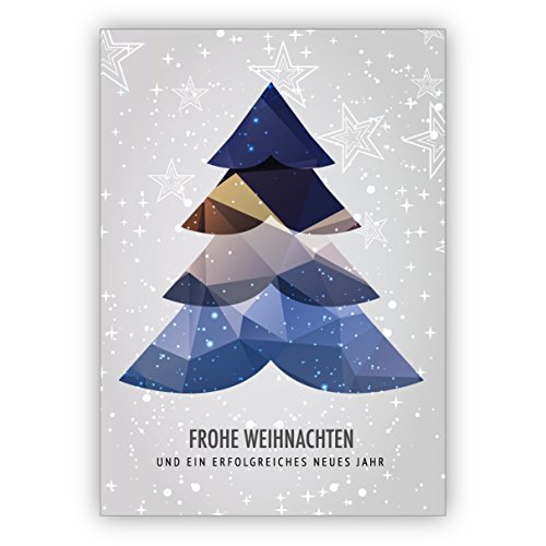 Kartenkaufrausch 10 Stück Moderne Weihnachtskarte mit Weihnachtsbaum und Sternen: Frohe Weihnachten und ein erfolgreiches neue Jahr • Weihnachts Glückwünsche im Set mit Umschlägen von Kartenkaufrausch