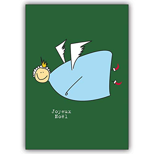 Kartenkaufrausch 1x Lustige französische Weihnachtskarte mit fliegendem Weihnachtsengel: Joyeux Noël • als festliche Grusskarte zum Jahreswechsel für Familie und Firma von Kartenkaufrausch