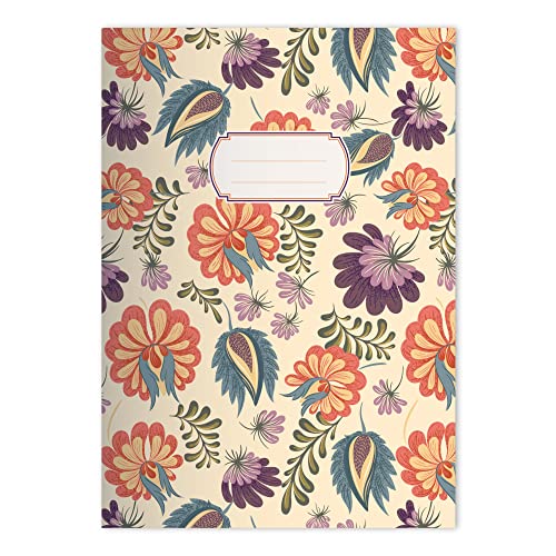 Kartenkaufrausch 4x Schöne Jugendstil DIN A5 Schulhefte, Schreibhefte mit üppigen Blüten in Beige Lineatur 4 (liniertes Heft) von Kartenkaufrausch