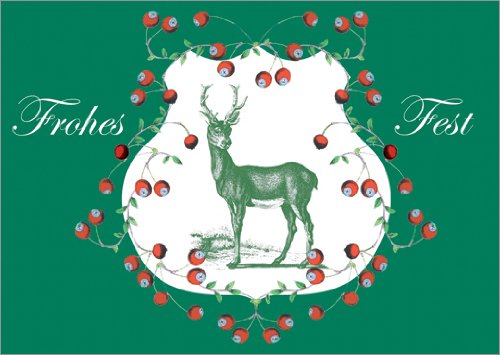 Kartenkaufrausch Edle Weihnachtskarte zum frohen Fest mit Hirsch in klassischem grün • Grußkarten Set mit Umschlag als liebevoller Weihnachts Gruss für Familie und Freunde von Kartenkaufrausch