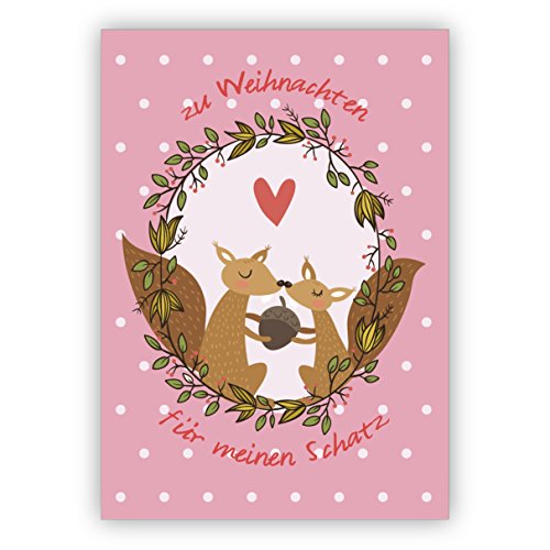 Kartenkaufrausch Eichhorn Liebes Weihnachtskarte mit Umschlag auf rosa: zu Weihnachten für meinen Schatz • als weihnachtliche Grusskarte zum Jahreswechsel für Familie und Firma von Kartenkaufrausch