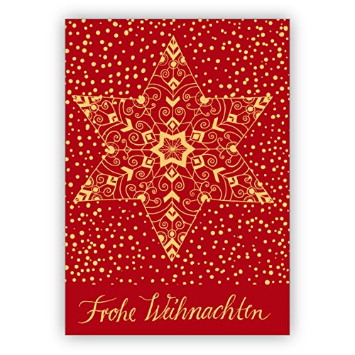 Kartenkaufrausch Elegante, rote Weihnachtskarte mitklassischem Weihnachts Stern: Frohe Weihnachten • Direkt Versand mit ihrem Text auf Einleger • Weihnachtsgruß zu Neujahr für Familie Firma von Kartenkaufrausch