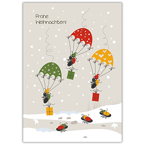 Kartenkaufrausch Frohe Weihnachten! wünschen diese Fallschirm springenden Ameisen im Schnee • Direkt Versand mit ihrem Text auf Einleger • als Weihnachtsgruß zu Neujahr für Familie Firma von Kartenkaufrausch