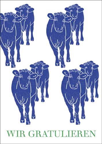 Kartenkaufrausch Glückwunsch Grußkarte vom Team, der Familie mit Blauer Kuh Herde: Wir gratulieren • auch zum direkt Versenden mit als Einleger. • edle Grußkarte mit Umschlag als Lieber Gruss von Kartenkaufrausch
