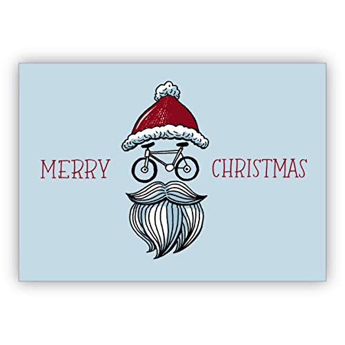 Kartenkaufrausch Im 10er Set: Komische Designer Weihnachtskarte mit Fahrrad Weihnachtsmann: Merry Christmas • Weihnachts Glückwünsche im Set mit Umschlägen zum Jahreswechsel von Kartenkaufrausch