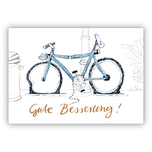 Kartenkaufrausch Liebevolle Genesungskarte mit Humor und kaputtem Fahrrad: Gute Besserung • auch zum direkt Versenden mit ihrem Text als Einleger. • edle Grußkarte mit Umschlag innen blanko von Kartenkaufrausch