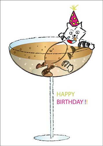 Kartenkaufrausch Lustige Geburtstags Glückwunsch Grußkarte/Geburtstag Grußkarte mit in Champagner badender Katze: Happy Birthday!!! von Kartenkaufrausch