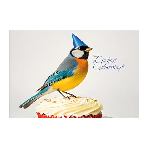 Kartenkaufrausch Lustige Geburtstagskarte mit Vogel auf Geburtstags-Muffin: Du hast Geburtstag!! von Kartenkaufrausch