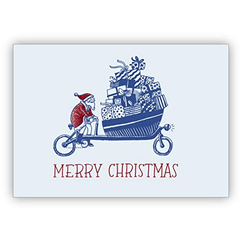 Kartenkaufrausch Lustige Weihnachtskarte mit Weihnachtsmann auf Fahrrad: Merry Christmas • als liebevolle Weihnachtspost zum Jahreswechsel für Familie und Firma von Kartenkaufrausch