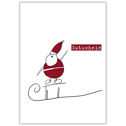Kartenkaufrausch Lustiger Weihnachts Gutschein mit Weihnachtsmann auf Schlitten • als nette Weihnachts Glückwunsch Grußkarte zu Neujahr, Silvester für Familie und Firma von Kartenkaufrausch