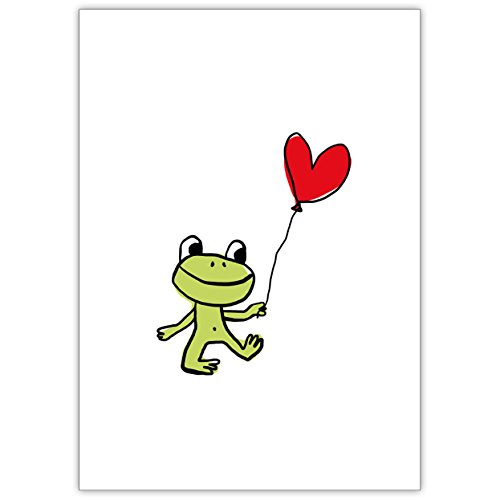 Kartenkaufrausch Süße Liebeskarte mit Frosch und Herz Ballon auch zum Valentinstag • hübsche Premium Grusskarte mit Umschlag für nette Grüsse von Kartenkaufrausch