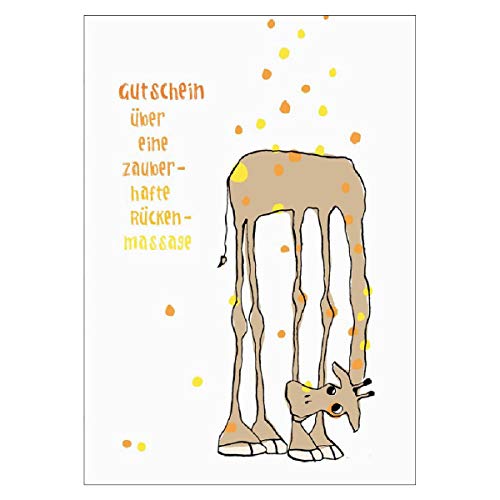 Kartenkaufrausch Traumhafter Wellness Gutschein mit Giraffe: Gutschein über eine Zauberhafte Rückenmassage • auch zum direkt Versenden mit Einleger. • Gruss Grußkarte mit Umschlag von Kartenkaufrausch